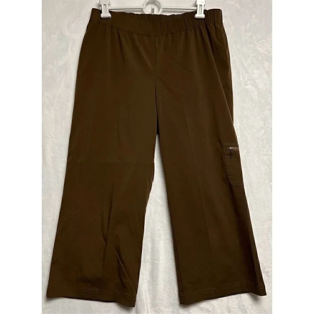 Additions by Chico's Women's Brown Capri Pants Elastic Waist Zip Pocket Size 0